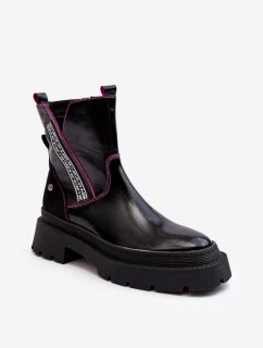 Skórzane Damskie Botki Maciejka 06236-15 Czarne