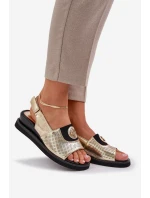 Sandały Damskie Na Koturnie Złote Isnnoria