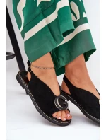 Płaskie Sandały Z Ozdobą Czarne Haliones
