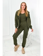 Set 3 v 1 mikina + top + nohavice khaki