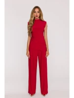 M890 Súprava s prestrihnutým topom a širokými nohavicami - červená