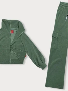 Casual komplet v olivovej farbe s nohavicami typu cargo (AMG-338A)