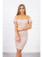 Pruhované nariasené šaty tmavo béžové