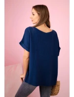 Mušelínová blúzka s náhrdelníkom tmavomodrá Mušelínová blúzka s náhrdelníkom tmavomodrá