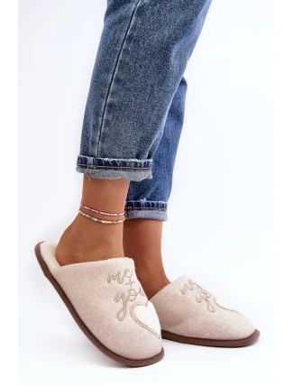 Damskie Klasyczne Kapcie Wsuwane Ocieplane Beżowe Mabira