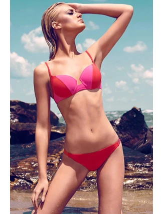 Dámske plavky dvojdielne bikiny 2COLOR dvojfarebné červené - Červená - OEM