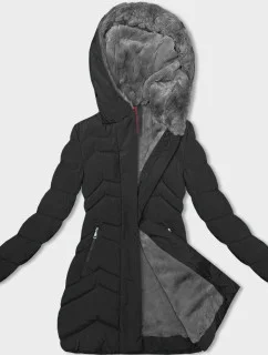 Dámska zimná bunda z umelej kožušiny čierna (LHD-23023)