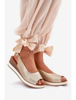 Skórzane Sandały Na Koturnie Artiker 56C2312 Złote