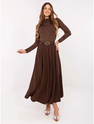 Elegantná maxi sukňa s ozdobným lemom hnedá (19720) Elegantná maxi sukňa s ozdobným lemom hnedá (19720)