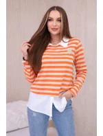 Pruhovaná bavlnená blúzka s golierom oranžová+béžová