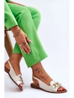 Skórzane Sandały Damskie Lewski Shoes 3230 Beżowo-Złote