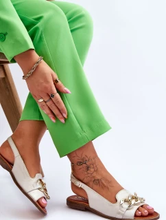 Skórzane Sandały Damskie Lewski Shoes 3230 Beżowo-Złote