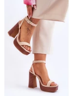 Skórzane Sandały Na Masywnej Platformie Beżowe Marina