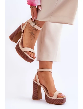 Skórzane Sandały Na Masywnej Platformie Beżowe Marina