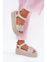 Skórzane Sandały Damskie Na Platformie CheBello 4701 Beżowe
