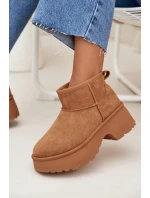 Śniegowce Damskie Niskie Wsuwane Ocieplane Futerkiem Camel Mavelle