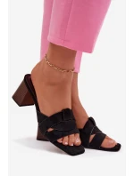 Dámské sandály na podpatku s pásky Eko semišové Černé Corivelle