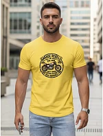 Pánske bavlnené tričko s motorkárskou potlačou žlté FashionStreet NX5007R