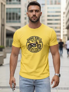 Pánske bavlnené tričko s motorkárskou potlačou žlté FashionStreet NX5007R