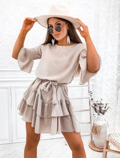 Dámske béžové bavlnené šaty s volánmi (8292)