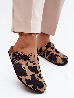 Kožené semišové pantofle Mule s přezkou v kravích skvrnách Zazoo 1905