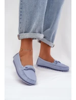 Płaskie Skórzane Mokasyny Z Ozdobą S.Barski LR51-547 Niebieskie