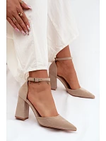 Lodičky na podpatku z imitace semiše béžové Selvra