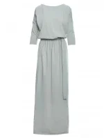 M435 Maxi bavlnené šaty s opaskom na zaväzovanie - pistáciová farba