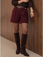 Elegantné dámske šortky s opaskom, bordové, FashionStreet SY0623 Elegantné dámske šortky s opaskom, bordové, FashionStreet SY0623