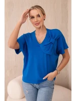 Bavlnená blúzka s ozdobnou mašľou v chrpovo modrej farbe