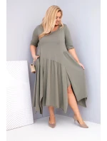 Dámske Plus veľkosť bavlnená sukňa s asymetrickým lemom Khaki