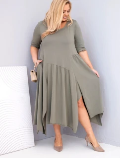 Dámske Plus veľkosť bavlnená sukňa s asymetrickým lemom Khaki
