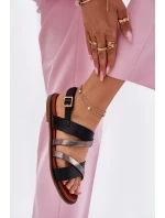 Sandały Damskie Na Płaskim Obcasie Z Paskami Sergio Leone SK086H Czarne