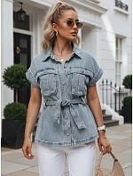Dámska džínsová košeľa s opaskom a krátkymi rukávmi FashionStreet EY2691 Dámska džínsová košeľa s opaskom a krátkymi rukávmi FashionStreet EY2691
