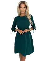 195-11 ALICE Trapézové šaty s mašľami - BOTTLE GREEN