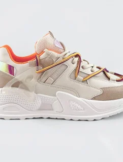 Béžové dámske sneakersy s dvojitými šnúrkami (7001)