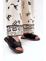 Sandały Damskie Na Płaskim Obcasie Z Ozdobą Czarne Setorina