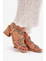Sandały Damskie Na Słupku Z Kryształkami Artiker 56C1374 Beżowe