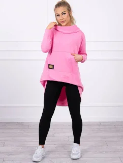 Mikina s kapucňou s dlhým chrbtom ružová