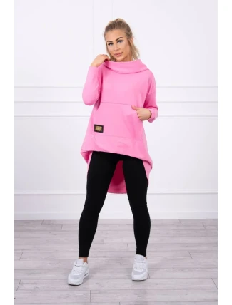 Mikina s kapucňou s dlhým chrbtom ružová