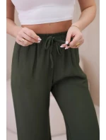 Viskózové nohavice so širokými nohavicami khaki