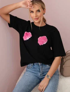 Bavlnená blúzka s kvetinovou potlačou čierna