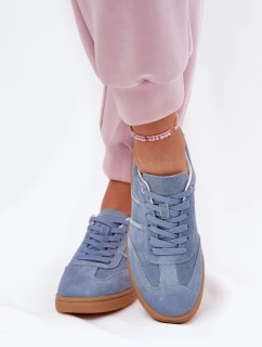 Zamszowe Niskie Sneakersy Damskie Niebieskie Paliana