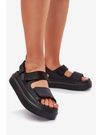 Sandały Damskie Na Platformie Z Rzepami Czarne Nitepira