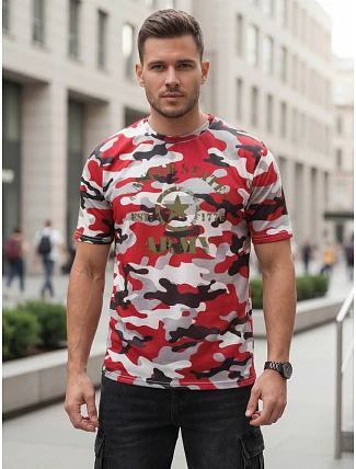 Pánske tričko s potlačou v kamuflážovom vzore, červené, FashionStreet NX2002R Pánske tričko s potlačou v kamuflážovom vzore, červené, FashionStreet NX2002R