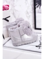 Ocieplane Dziecięce Botki Śniegowce Z Futerkiem Srebrne JellyBeans