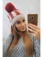 Dámska čiapka s brmbolcom Rozalia K323 červená+béžová Dámska čiapka s brmbolcom Rozalia K323 červená+béžová