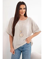 Dámska bavlnená blúzka oversize s krátkymi rukávmi béžová Dámska bavlnená blúzka oversize s krátkymi rukávmi béžová