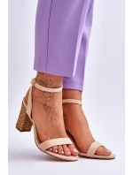 Zamszowe Sandały Na Plecionym Słupku Beżowe Selila