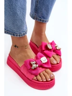 Damskie Klapki Z Kokardą i Misiem Fuksja Katterina